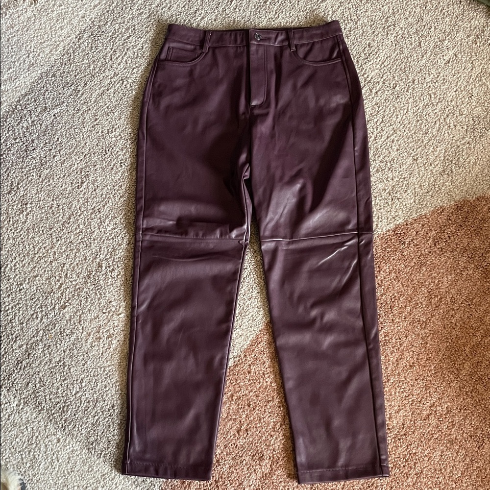 Joe Fresh Women's Boot Cut Faux Leather Pants in Deep Burgundy